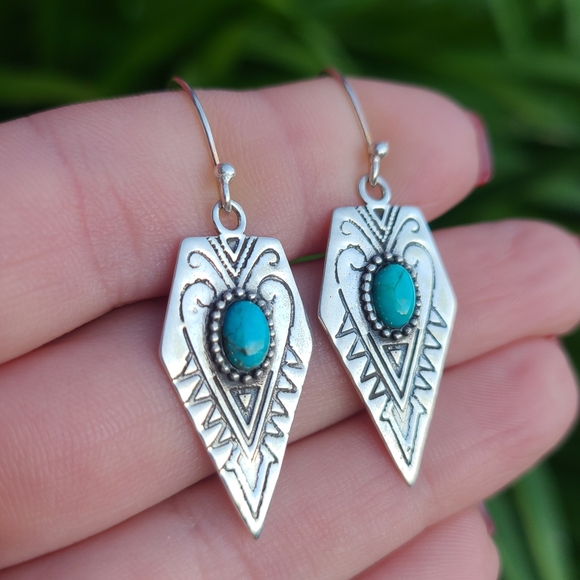 Blue Mohave Turquoise 925 Earrings - Picture 4 of 6